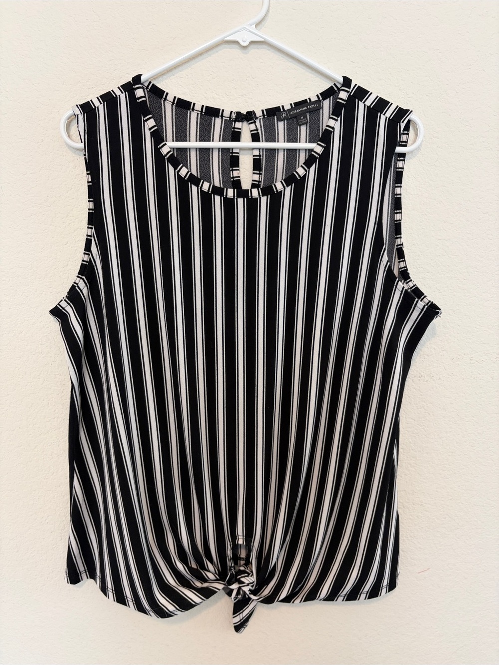 Adrianna Papell Black & White Vertical Stripe Tie-Front Tank